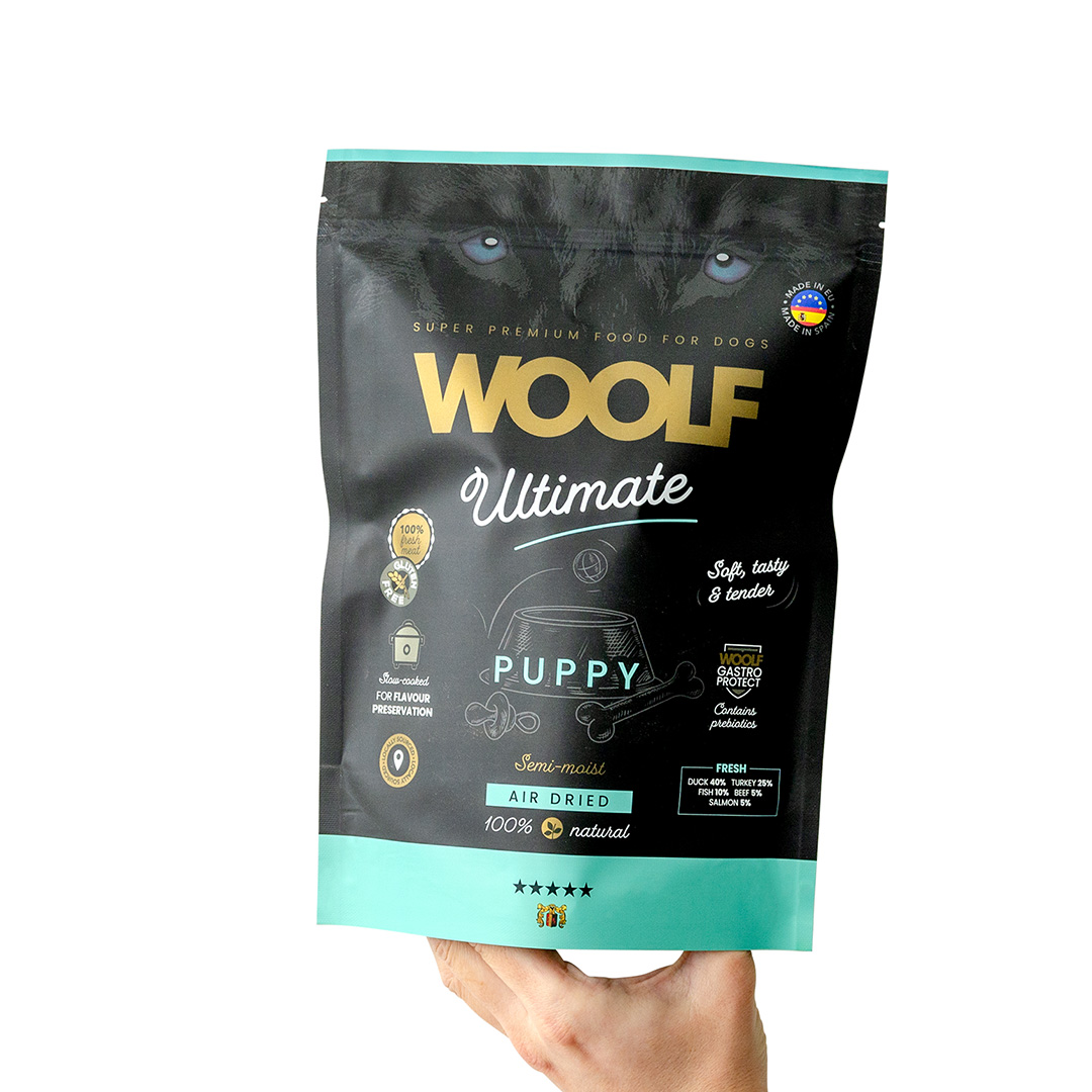 Woolf Ultimate dog food packaging design