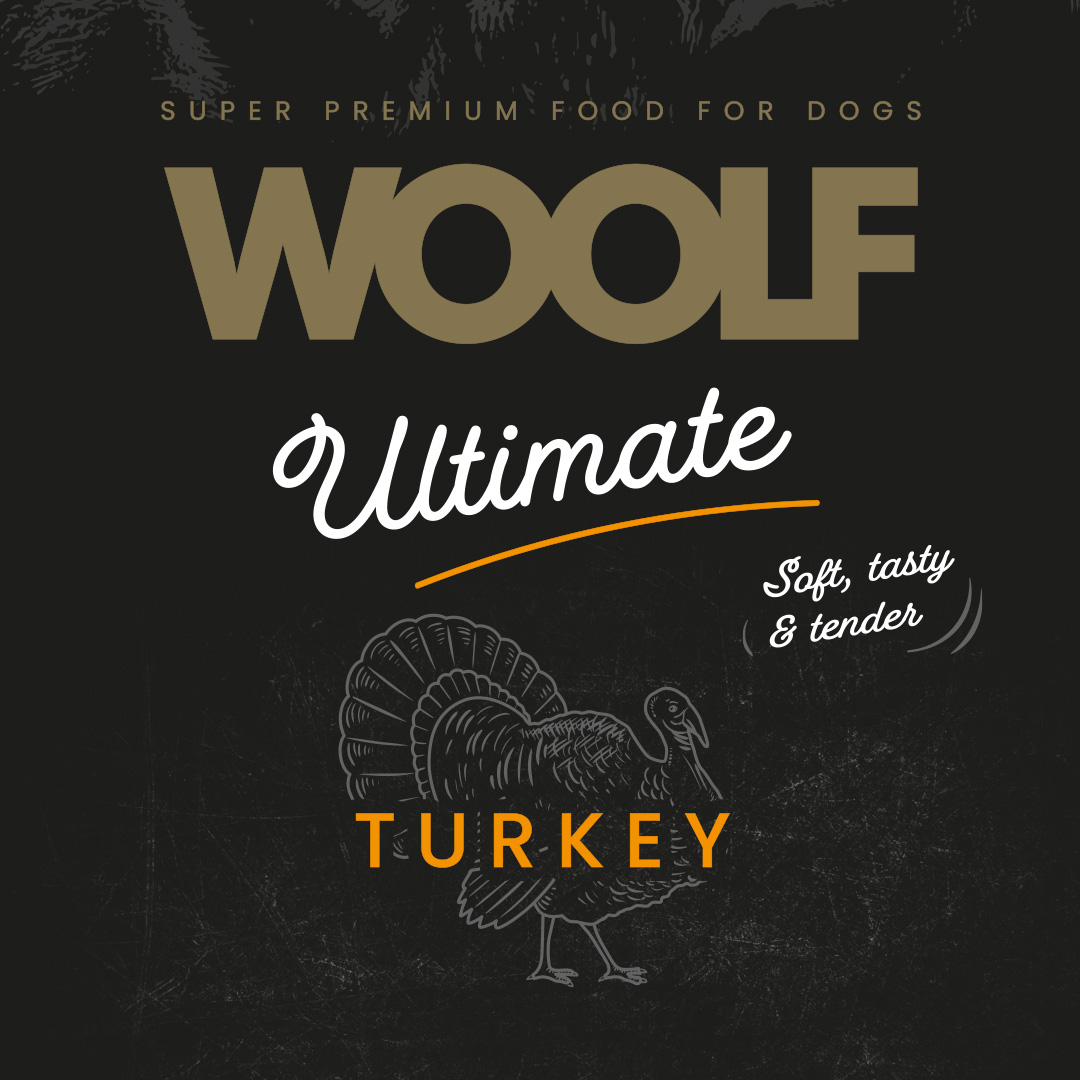 Detail of graphic design of Woolf dog food packaging.